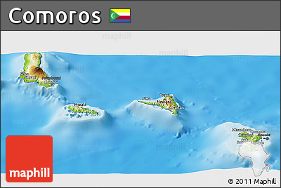 Physical Panoramic Map of Comoros, darken, desaturated, land only