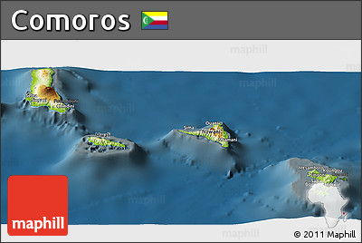 Physical Panoramic Map of Comoros, darken