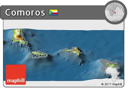 Physical Panoramic Map of Comoros, darken
