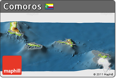 Physical Panoramic Map of Comoros, darken