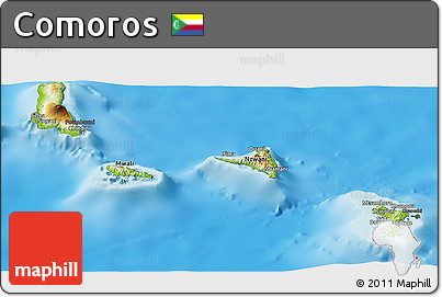 Physical Panoramic Map of Comoros, darken, land only