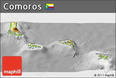 Physical Panoramic Map of Comoros, desaturated