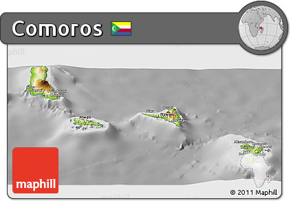Physical Panoramic Map of Comoros, desaturated