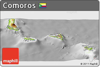 Physical Panoramic Map of Comoros, desaturated