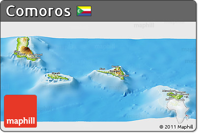 Physical Panoramic Map of Comoros, desaturated, land only