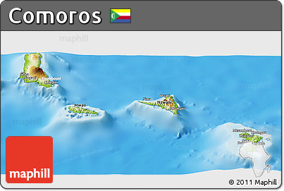 Physical Panoramic Map of Comoros, lighten, desaturated, land only