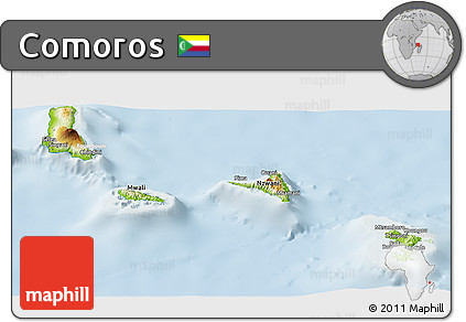 Physical Panoramic Map of Comoros, lighten