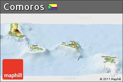Physical Panoramic Map of Comoros, lighten