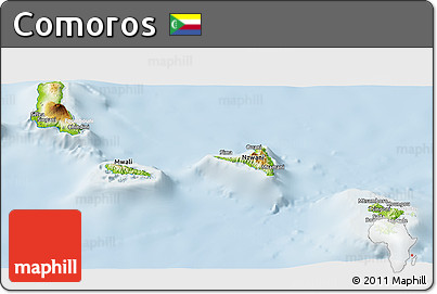 Physical Panoramic Map of Comoros, lighten