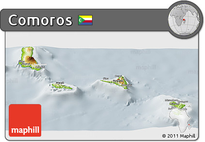 Physical Panoramic Map of Comoros, lighten, semi-desaturated