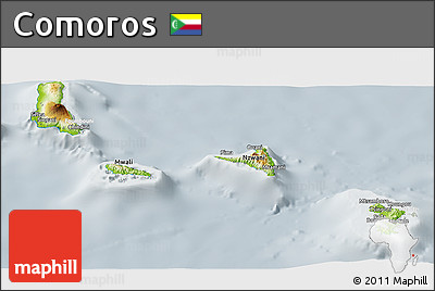 Physical Panoramic Map of Comoros, lighten, semi-desaturated