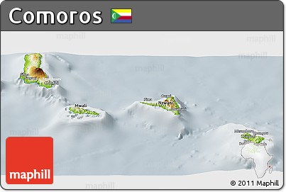 Physical Panoramic Map of Comoros, lighten, semi-desaturated