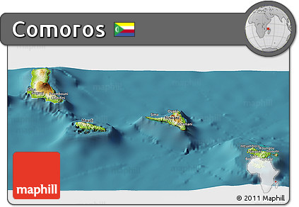 Physical Panoramic Map of Comoros, satellite outside