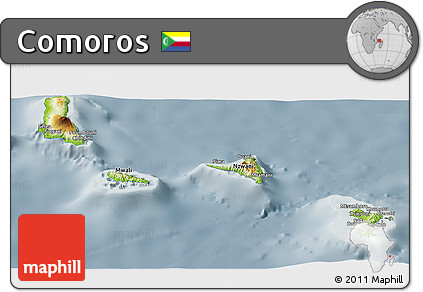 Physical Panoramic Map of Comoros, semi-desaturated