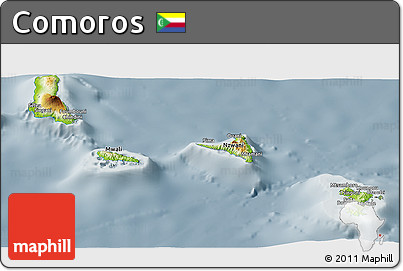 Physical Panoramic Map of Comoros, semi-desaturated