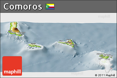 Physical Panoramic Map of Comoros, semi-desaturated