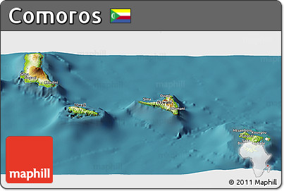 Physical Panoramic Map of Comoros, single color outside, satellite sea