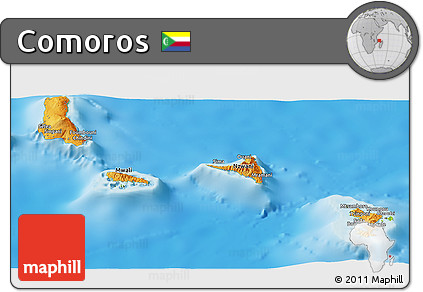 Political Panoramic Map of Comoros, physical outside