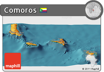 Political Panoramic Map of Comoros, satellite outside