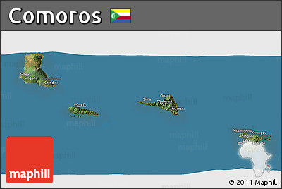 Satellite Panoramic Map of Comoros, darken, semi-desaturated, land only