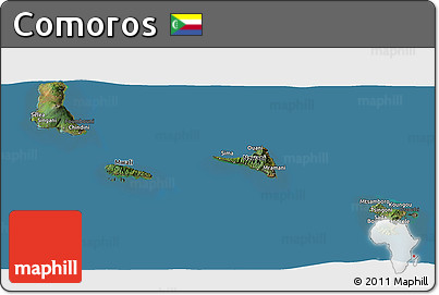 Satellite Panoramic Map of Comoros, darken, semi-desaturated, land only