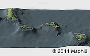 Satellite Panoramic Map of Comoros, darken, semi-desaturated