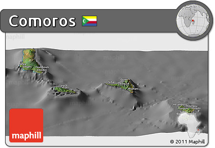 Satellite Panoramic Map of Comoros, desaturated