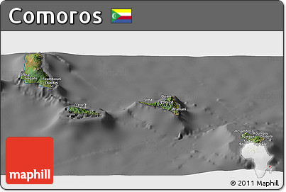 Satellite Panoramic Map of Comoros, desaturated