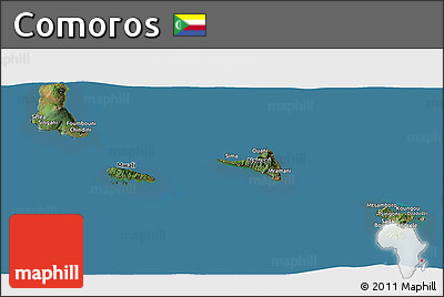 Satellite Panoramic Map of Comoros, desaturated, land only