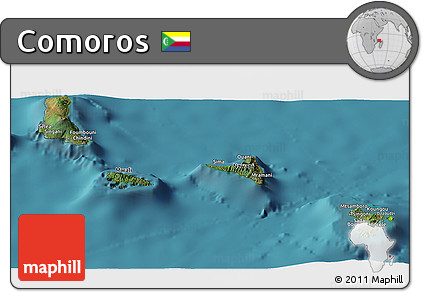 Satellite Panoramic Map of Comoros, physical outside, satellite sea