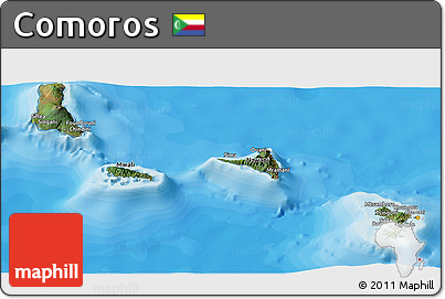 Satellite Panoramic Map of Comoros, political shades outside