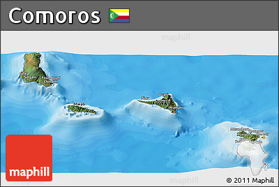 Satellite Panoramic Map of Comoros, political shades outside