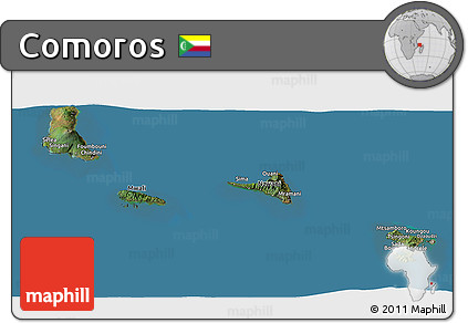 Satellite Panoramic Map of Comoros, semi-desaturated, land only