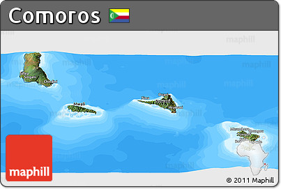 Satellite Panoramic Map of Comoros, single color outside, bathymetry sea