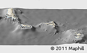 Shaded Relief Panoramic Map of Comoros, darken, desaturated
