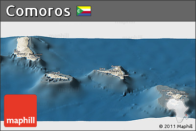 Shaded Relief Panoramic Map of Comoros, darken