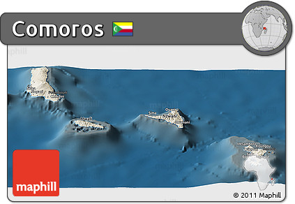 Shaded Relief Panoramic Map of Comoros, darken