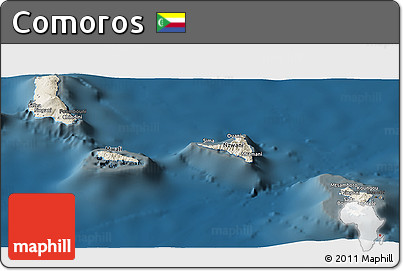 Shaded Relief Panoramic Map of Comoros, darken