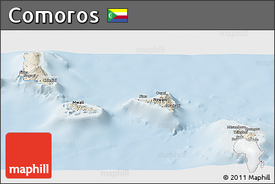 Shaded Relief Panoramic Map of Comoros, lighten