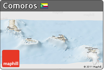 Shaded Relief Panoramic Map of Comoros, lighten