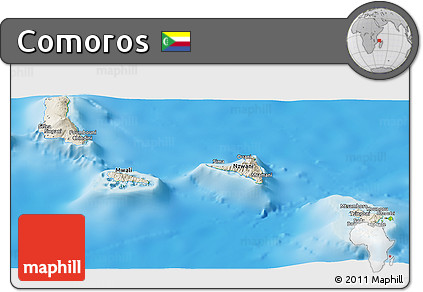 Shaded Relief Panoramic Map of Comoros, physical outside
