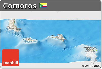 Shaded Relief Panoramic Map of Comoros, physical outside