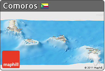 Shaded Relief Panoramic Map of Comoros, political outside, shaded relief sea
