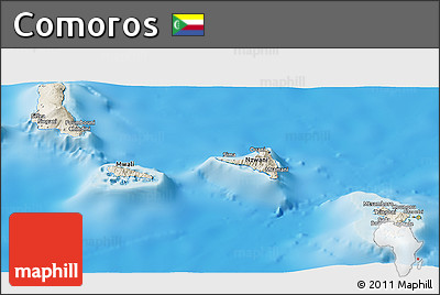 Shaded Relief Panoramic Map of Comoros, satellite outside, shaded relief sea