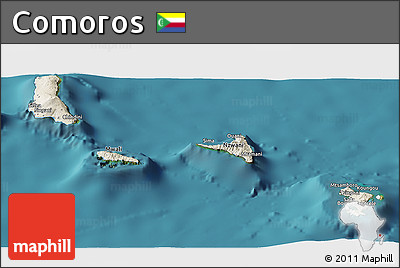 Shaded Relief Panoramic Map of Comoros, single color outside, satellite sea