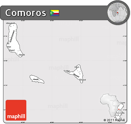 Silver Style Simple Map of Comoros, cropped outside