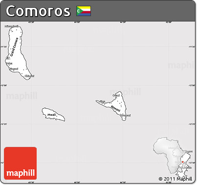 Silver Style Simple Map of Comoros, cropped outside