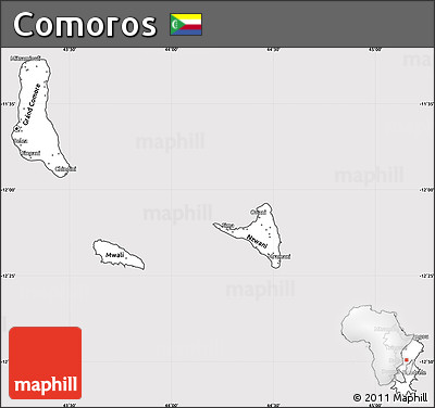Silver Style Simple Map of Comoros, cropped outside