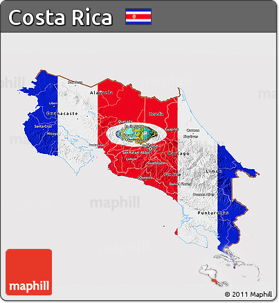 Flag 3D Map of Costa Rica, flag rotated