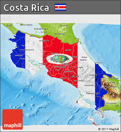 Flag 3D Map of Costa Rica, physical outside, bathymetry sea, flag rotated